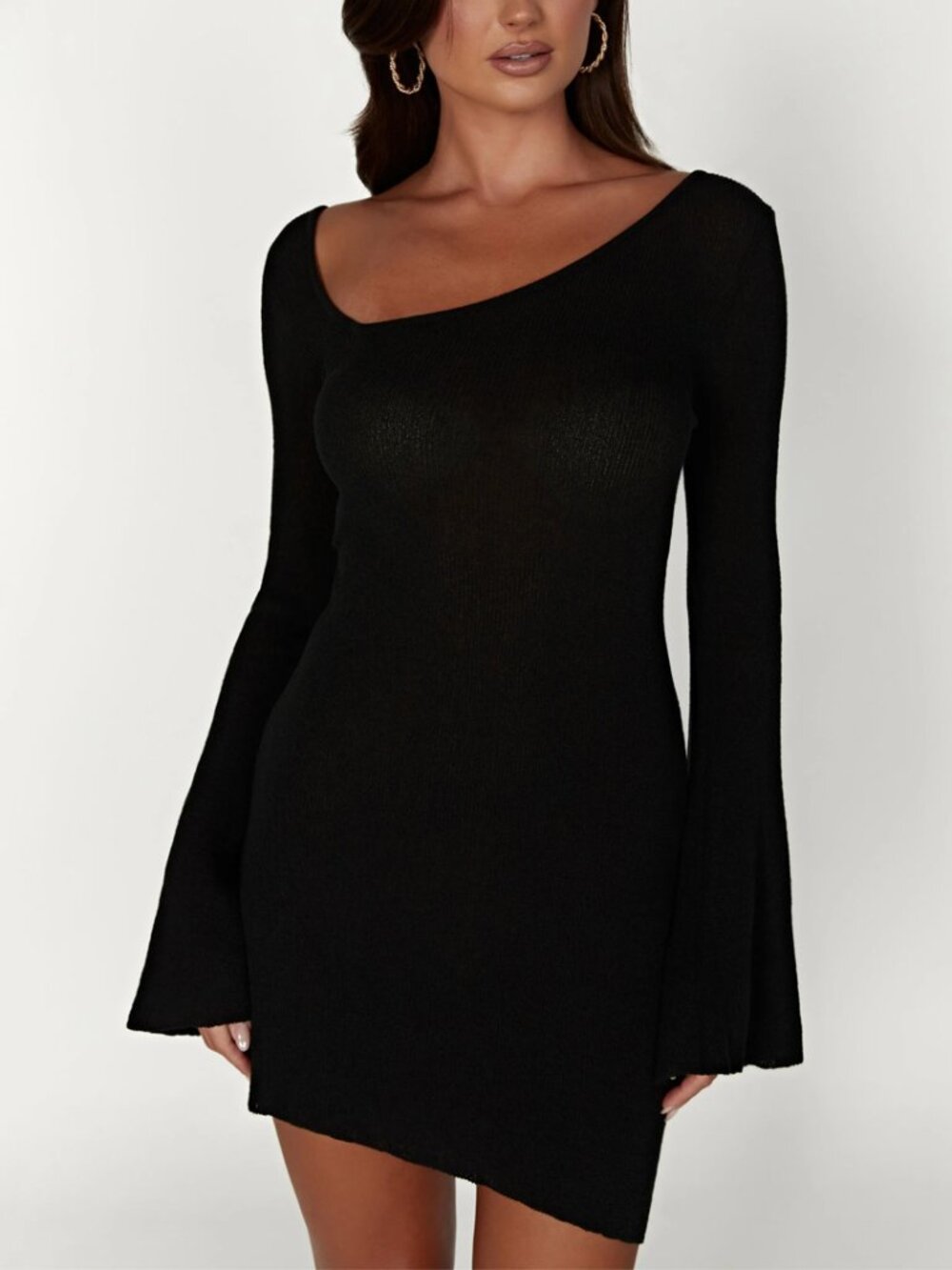 Meshki Ember Black Asymmetrical Knit Mini Dress Size XXL